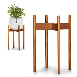 Fox & Fern Mid Century Tall Plant Stand — 10 Inch Fixed Size Raised Wooden Plant Stand for Indoor Planters (Not Included); Modern Flower Pot Holder with Plug In Design; Easy to Assemble - Acacia