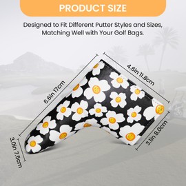 Golf Headcover Putter Skull & Four Leaf Clover, Lightweight Waterproof Embroidered Faux Leather Headcover, Putter Cover, Headwear, Golf Head Covers Protector (Daisy)
