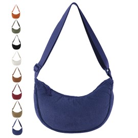 JENCVNL Corduroy Crescent Bag for Women, Dumpling Bag Hobos Crossbody Bag Dumpling Crossbody Bag with Adjustable Shoulder Strap Chest Bag Shoulder Bag for Daily Use (Navy)