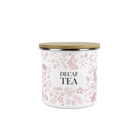 Purely Home Wild Rabbits Decaf Tea Canister - Pink Metal Enamel Medium Sized Kitchen Food Storage Container