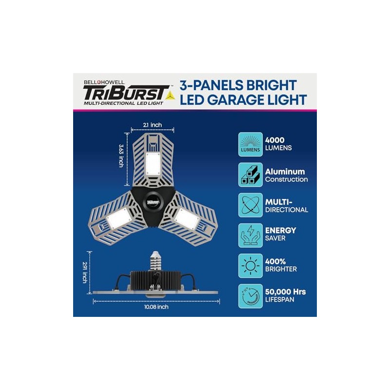 Bell+Howell Triburst Screw in LED Garage Lights, 4000LM LED Shop
