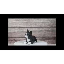 Ebros Gift Lifelike Sitting Tuxedo Black and White Feline Kitten Cat Pet Pal Figurine