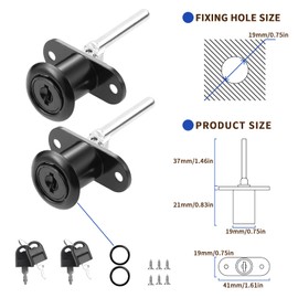 HOWDIA 2 Pcs - Drawer Lock Cabinet Locks with Keys, Zinc Alloy Desk Locks File Cabinet Lock for Wardrobe Furniture Locker Showcase with 2 Key 19mm (Black, Keyed Different)