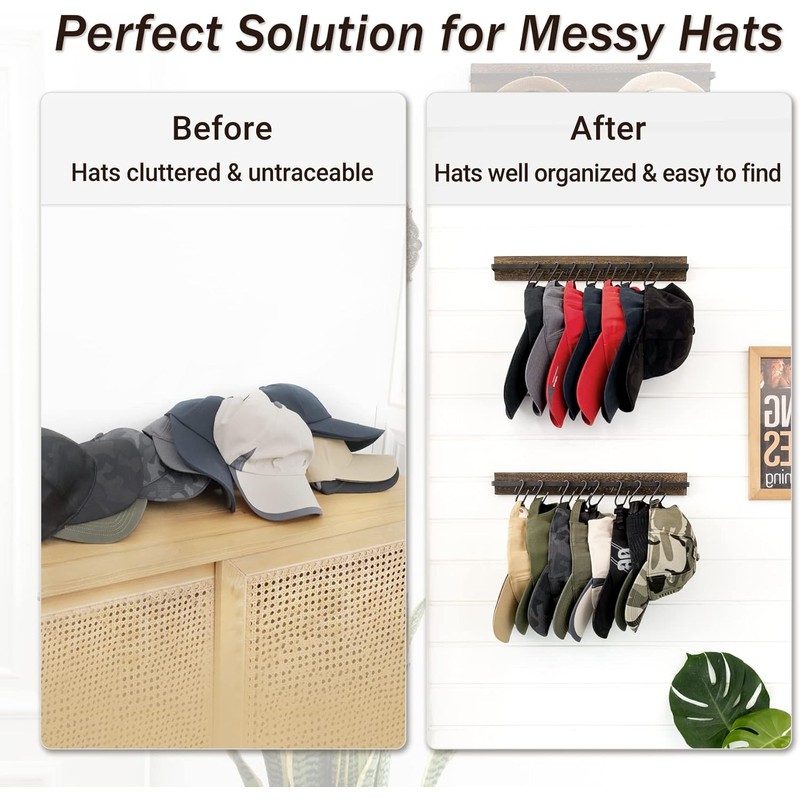 Mkono Hat Rack for Wall Wooden Baseball Caps Organizer with