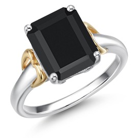 Gem Stone King 925 Silver and 10K Yellow Gold 10X8MM Emerald Cut Gemstone Birthstone Solitaire Engagement Ring | Wedding Engagement Anniversary Promise Ring For Women | Size 5,6,7,8,9