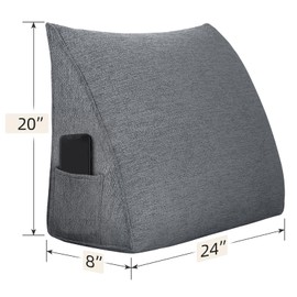BJRYECLTD Triangular Wedge Headboard Reading Pillow for Sitting Up in Bed Backrest Bolster Pillow for Daybed Cushion Lumbar Body Support Positioning with Removable Cover, Dark Grey