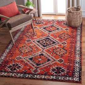 SAFAVIEH Vintage Hamadan Collection Area Rug - 6'7" x 9', Orange & Red, Oriental Traditional Persian Design, Non-Shedding & Easy Care, Ideal for High Traffic Areas in Living Room, Bedroom (VTH293P)
