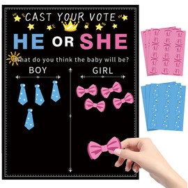 Gender Reveal Creative Voting Game Boy or Girl Baby Gender Reveal Party Gender Reveal Games with 27pcs Blue Ties and 27pcs Pink Bows Stickers for Gender Reveal Party Baby Gender Reveal Decorations