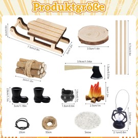 Pack of 15 Miniature Gnome Accessories, Miniature Dollhouse Gnome Accessories, Gnome Outdoor Camping Accessories with Sledge Bundles Firewood Sticks Hanging Stove Rope Plastic Campfire Boots Carrying