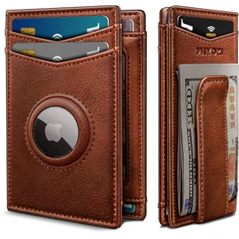 MIYOZI Airtag Wallet for Men 9-11Cards- with Money Clip Gift Boxed, Magnetic Closure Slim Genuine Leather Front Pocket Wallet, 3.9"x 2.7", RFID Blocking