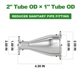 TAISHER 2PCS 304 Stainless Steel 2" Tube OD x 1" Tube OD Reducer Sanitary Pipe Fittings 2" Tri Clamp 64MM x 1.5" Tri Clamp 50.5MM Ferrule Flange with 4PCS Silicone Gaskets