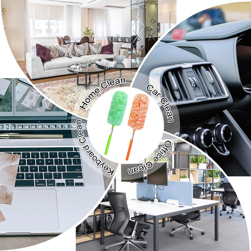 2 Pack Extendable Microfiber Feather Duster, Electrostatic Microfiber Head, Up