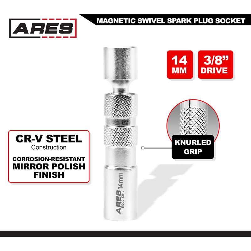 ARES 11000-14mm Thin Wall Magnetic Swivel Spark Plug Socket -