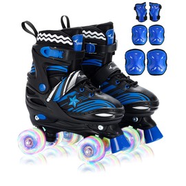 Roller Skates for Boys 4 Sizes Adjustable, Sportneer Light Up Kids Roller Skates for Age 3-5 6-12 Roller Skates with Protective Gears Illuminating Wheels Gift for Kids Toddler Beginner