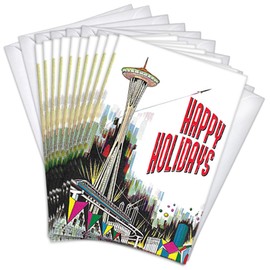 Wright Home & Gift Seattle Space Needle Hometown Holiday Greeting Cards | 36 Pack Bulk Set + 36 Envelopes (4x6)