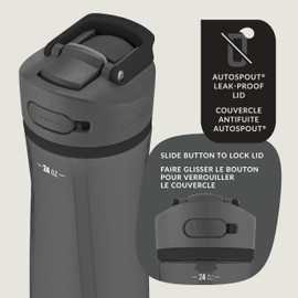 Contigo Ashland 2.0 Leak-Proof Water Bottle with Straw and Carry Handle, BPA-Free Plastic, Dishwasher Safe, Licorice, 24 oz (709 mL)