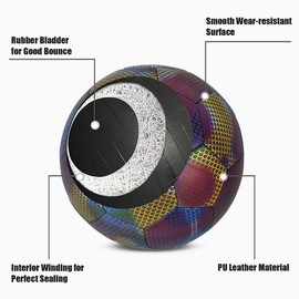 Dandelionsky Reflective Football Wear-Resistance Luminous Football Holographic Football, Light Up Football Size 5 for Night Games and Training Glow, Bright Football for Boys Girls Outdoor Sports