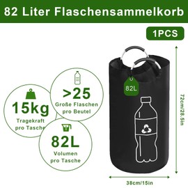 Sauntere 82L Deposit Bottles Collection Container Bottle Collector Empty Collection Container, Black Waterproof Deposit Bottles Container Organiser with Aluminium Carry Handles for Kitchen, Storage