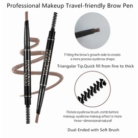 Go Ho 3 PCS Eyebrow Pen(Dark Brown,Brown,Black),Smooth Gel Eyebrow Pencil with Brush,Dual-sided Mechanical Brow Pen,Natural-Looking,Long Lasting Draws Brow Hairs Shapes,Defines,Fills Eyebrow Makeup