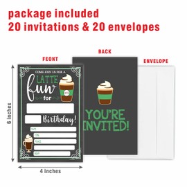 GREOXG Latte Fun Birthday Party Invitation, Coffee Theme Invite Cards（20 Count With Envelopes, Fill In Style Invite Cards For Any Age, Birthday Party Supplies-A29