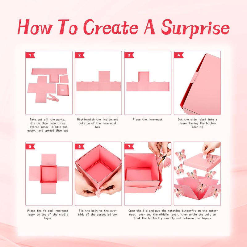 Pink Butterfly Explosion Gift Box 8 Pcs Flying Flying Butterfly