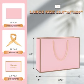 Pink Gift Bags 10Pack, 13" Medium Pink Gift Bags for Women & Girls, Baby Shower, Bridal, Mother'Day, Party, with Tissue Paper, Cards, Ribbon