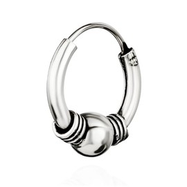 NKlaus Single 925 Sterling Silver Celtic Bali Creole Earrings with Ball 14 mm 7068, Sterling Silver