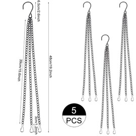 YSYONM Plant Hanging Chains 5Pcs Black Hanging Basket Chain with Hooks 3 Point 16Inch Flower Plant Pot Replacement Chain Hangers for Bird Feeders,Planters,Lanterns and Ornaments