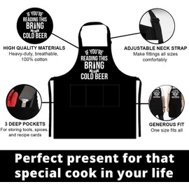 Aprons For Men With Pockets - Fathers Day Gift For Dad, Men - Birthday Gifts for Men, Dad, Him, Husband, Boyfriend - Grill Cooking BBQ Kitchen Chef Apron