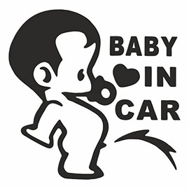 AMA SHOP Prespaced Baby in Car Sticker Black | Car Stickers | Helmet Motorcycle Motorhome Sticker PVC Decal Wall Decal
