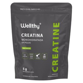 Wellthy Creatina Monohidrata Micronizada 1.5kg. 100% Pura, Pre Entreno Sin Sabor y Sin Azúcar, 5g de Creatina por porción, 300 días de Consumo, Scoop Incluído, Bottle Free.