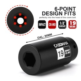 CASOMAN 1/2"Drive 19mm Crank Bolt Socket for Honda, Harmonic Balancer Socket, 3 Times Momentum Power of Standard Impact Sockets, CR-MO