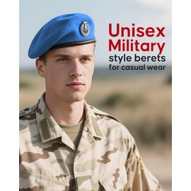 Beret Hats for Women & Beret Hat Men - US Army Style 100% Wool Military Berets, Vintage British Officer Look, Warm Slouchy Unisex Cap-Sky Blue Hat（L）