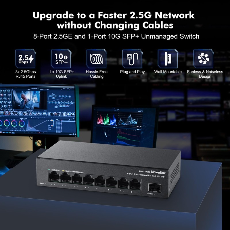 MokerLink 8 Port 2.5G Ethernet Switch with 2x10G SFP+ Slot,