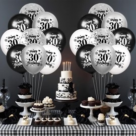 30th Birthday Balloons Decorations Black White Silver 24pcs Happy 30th Birthday Party Latex Confetti Balloons for Men Women Happy 30th Birthday Anniversary Party Supplies Decor 12 inches Outdoor