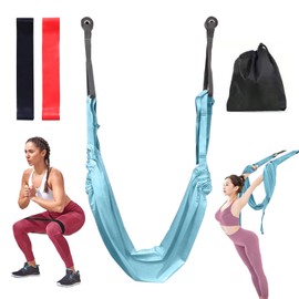 mumisuto Yoga Swing Set, Aerial Yoga Hammock Silk Anti Gravity Inversion Swing Exercises Sling Kit Aerial Yoga Rope Adjustable Height Leg Stretcher Strap for Pilates Dance Splits (Blue)