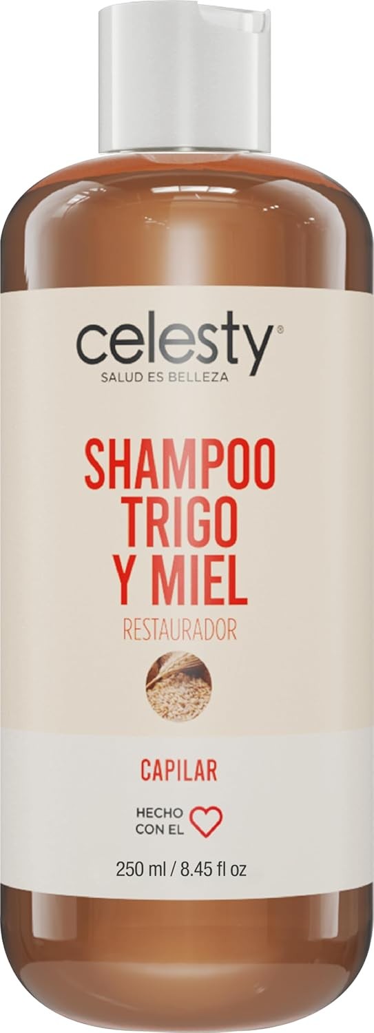 CELESTY  Shampoo sin Sulfatos y Parabenos - Shampoo De Trigo y Miel Antioxidante - Vegano Ideal para el Cuidado del Cabello Limpio y Saludable - Para