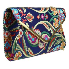 Girly Handbags Womens Baroque Flower Clutch Bag - Navy