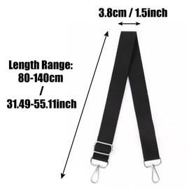 Wiainty Universal Black Bag Strap, Adjustable Shoulder Strap for Bags, 3.8 cm Wide, Cotton and Linen, Metal Clasps, 80-140 cm, Black