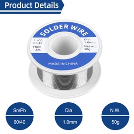 60-40 Tin Lead Rosin Core Solder Wire for Electrical Soldering, Electronics Repair, DIY Projects, With Soldering Tip Cleaners (1.0mm-50g)