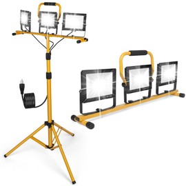 JDZKOMKE 21000Lumens LED Work Lights with Stand, 3 Adjustable Work Lamp Head with Individual Switch, IP66 Waterproof Tripod Work Light for Outdoor Indoor Job Site Workshop Garage Construction Site