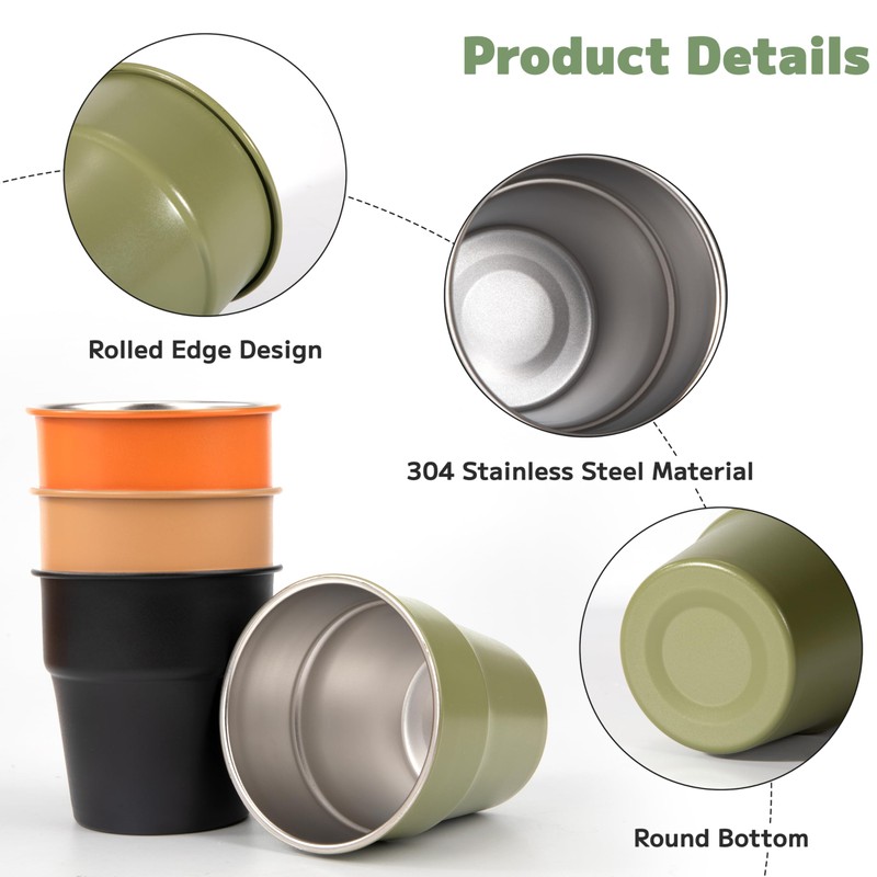 AYMQC Stainless Steel Cups 300 ml Double-Walled Metal Cups Stackable