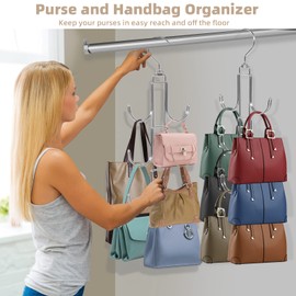 Purse Hanger Organizer for Closet, 2 Pack Handbag Storage Organizer, Hanging Purse Holder for Closet Organization and Space Saving, Accessories Organizer for Bags, Belts, Hats, Scarves, Ties