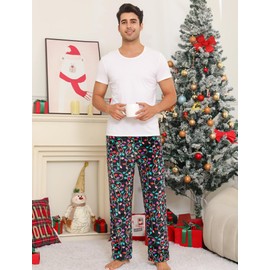 ENJOYNIGHT Mens Fleece Pajama Pant Fluffy Sleep Bottoms Plush Lounge Pjs(Large, Light)