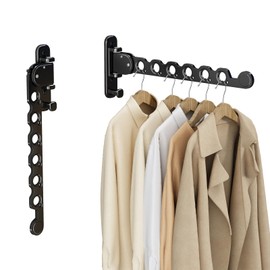 iMonse Wall Mounted Clothes Hanger Rack Folding Wall Mounted Clothes Hanger for Laundry With Swing Arm Space Saving Closet Storage Organizer Heavy Duty Coat Hook For Bathroom Bedroom Black 2-Pack