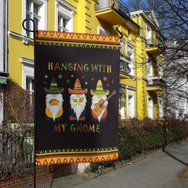 Welcome Garden Flag Cinco De Mayo Gnomes and Guitar, Double Sided House Flags All Seasons Yard Decoration Mexico Holiday Banners for Outdoor Indoor 12x18In