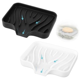 Silikon Seifenschale mit Ablauf,2 Pcs Seifenschalenn Silikon Seifenhalter Badewanne Seifenablage Waschbecken für Bad Küche Zähler (Weiß, Schwarz)