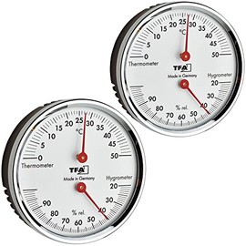 TFA Dostmann Analogue Thermo-Hygrometer 45.2041.42 with Metal Ring for Temperature and Humidity Control Silver L120 x W29 x H235 mm Set of 2