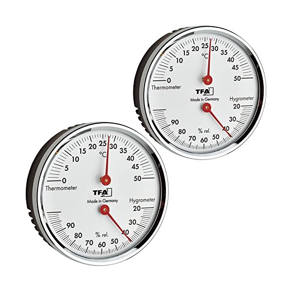 TFA Dostmann Analogue Thermo-Hygrometer 45.2041.42 with Metal Ring for Temperature