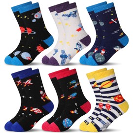 Eocom 6 Pairs Children's Winter Warm Wool Socks Kids Toddlers Boys Girls Thermal Thick Boot Cozy Crew Socks (4-7 Years, Space)